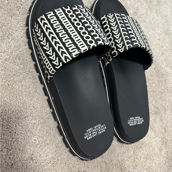 Marc Joseph Black Sandals with White Pattern